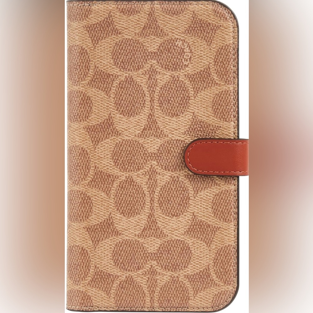 Coach Iphone 12, 13, 14, 15 Folio In Signature Canvas. NWT in the color khaki.
